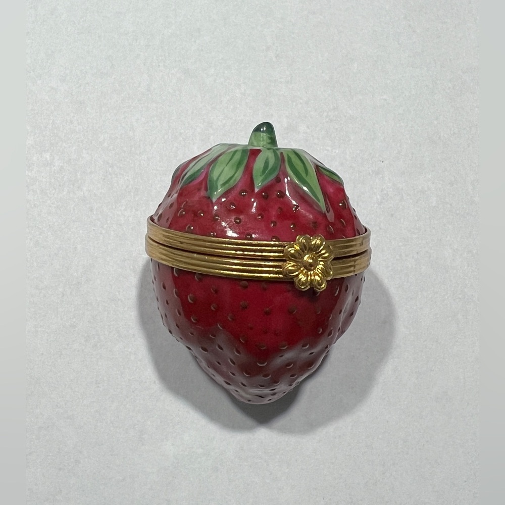 Limonges  Strawberry Trinket Box with Gold Accents